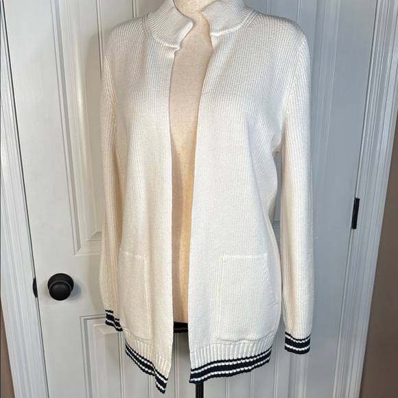 Lou & Grey Open Front Cardigan Sweater  white/Navy Sz L NWOT - Picture 9 of 12